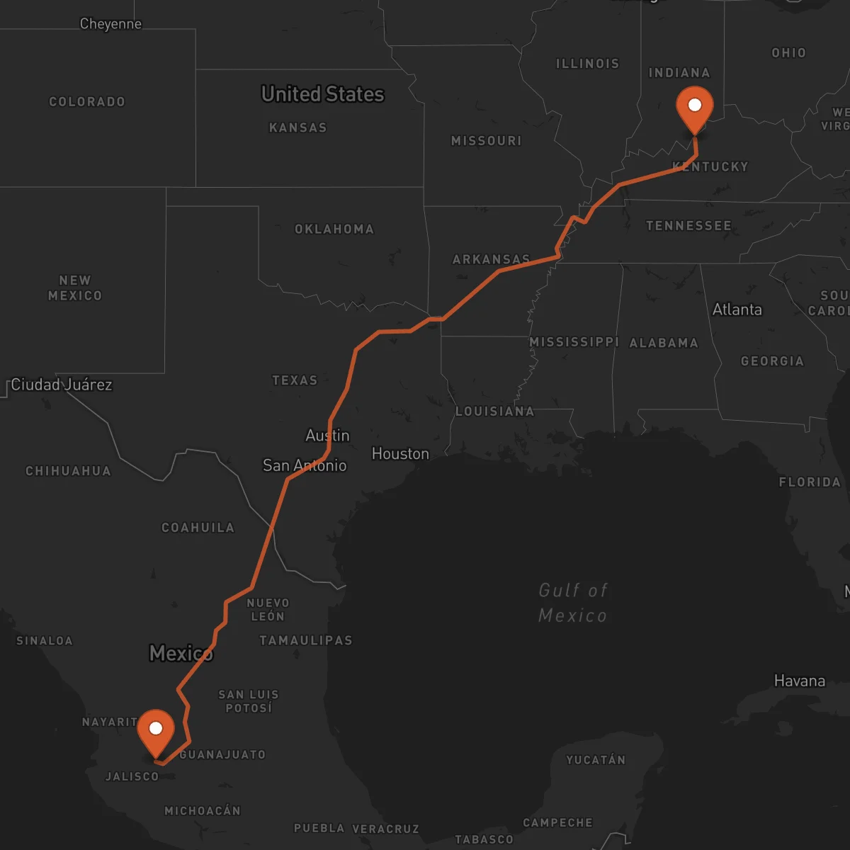 Ruta Louisville - Guadalajara