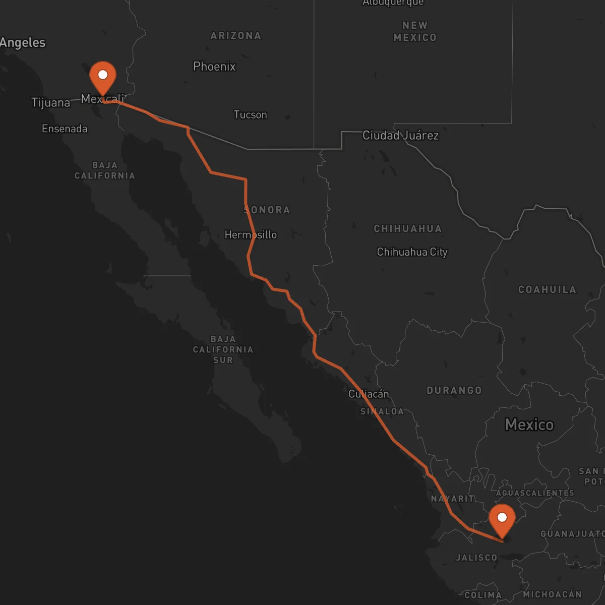 Ruta Mexicali - Guadalajara