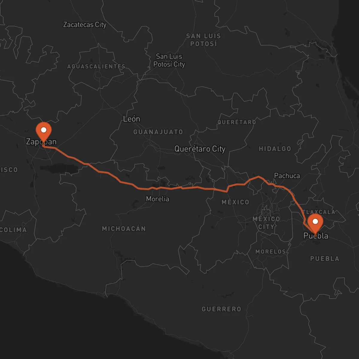 Ruta Guadalajara - Puebla de Zaragoza