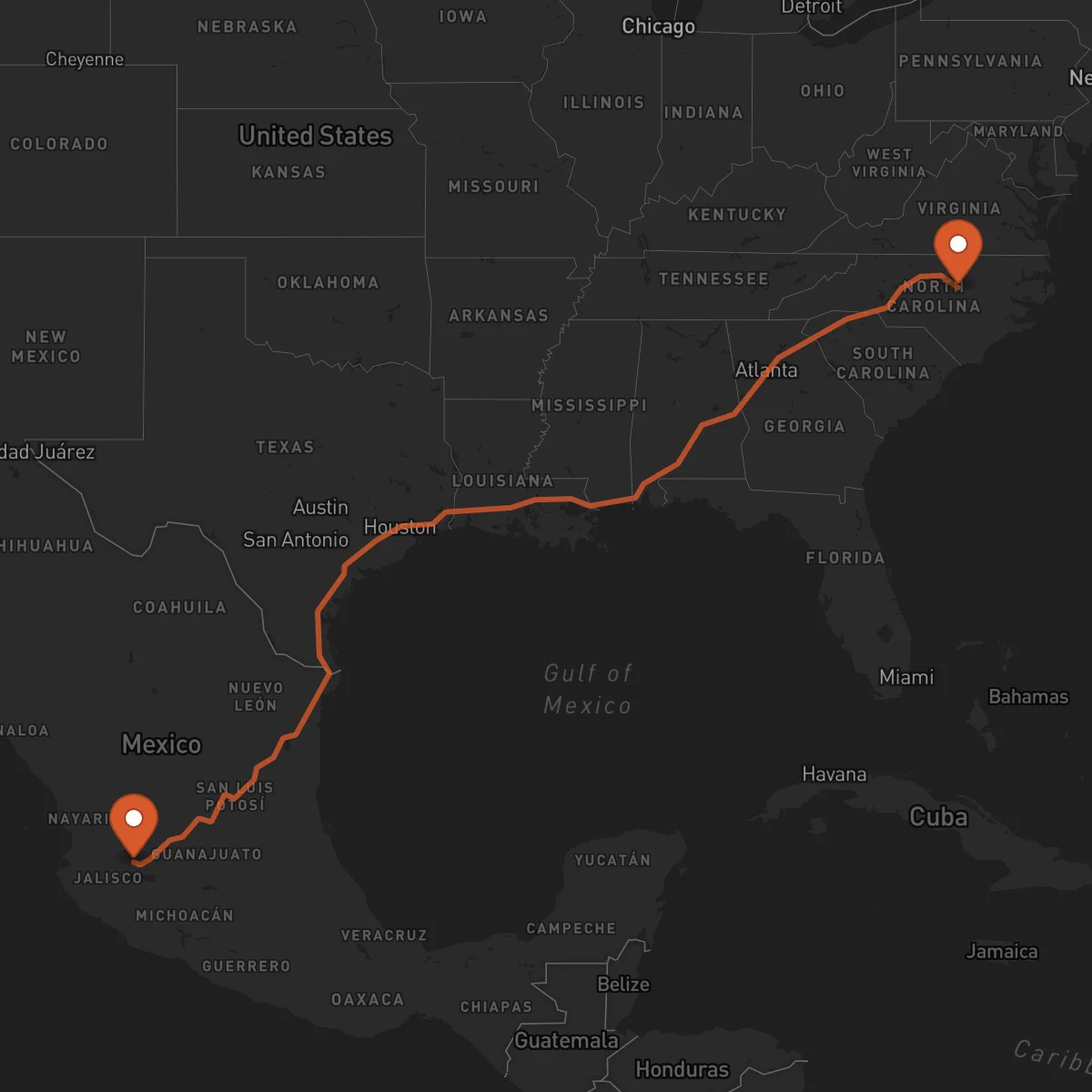 Ruta Guadalajara - Raleigh