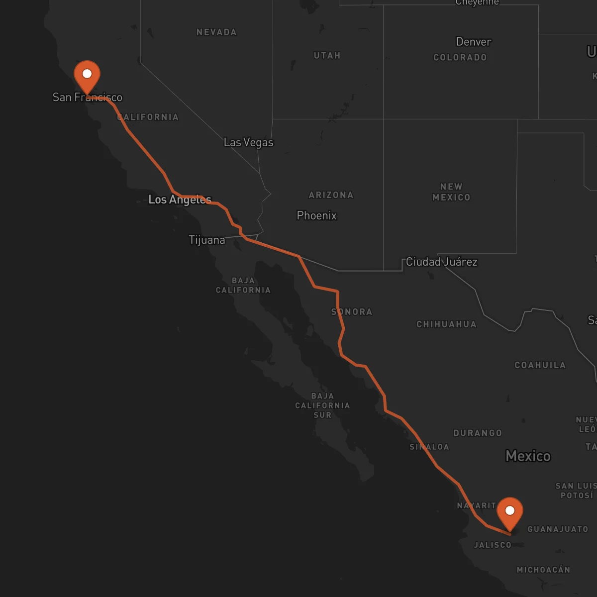 Ruta San Francisco - Guadalajara