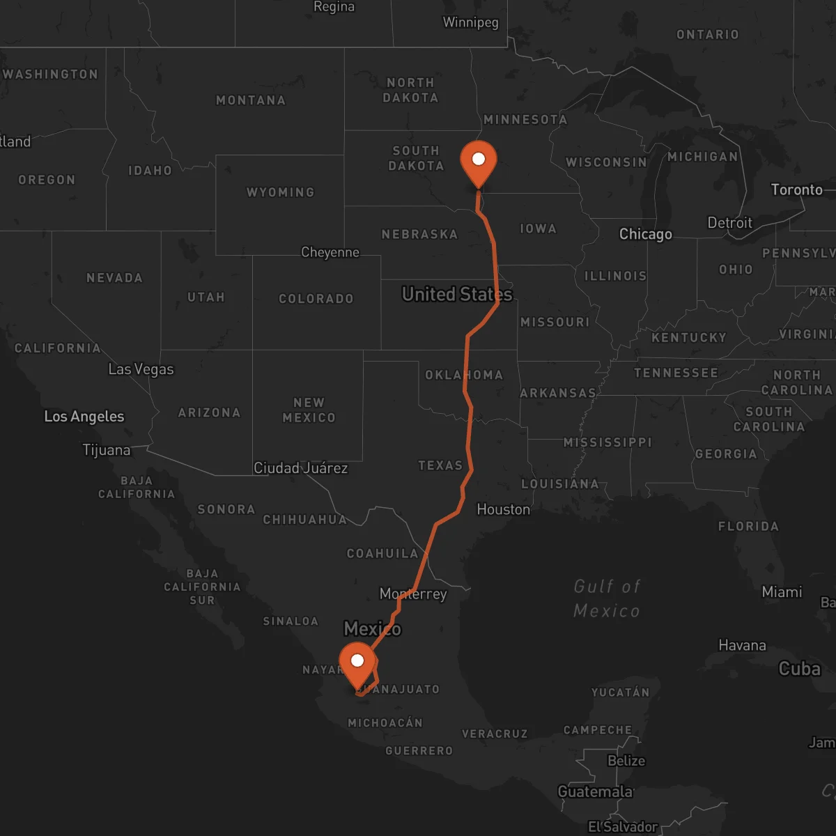 Ruta Guadalajara - Sioux Falls
