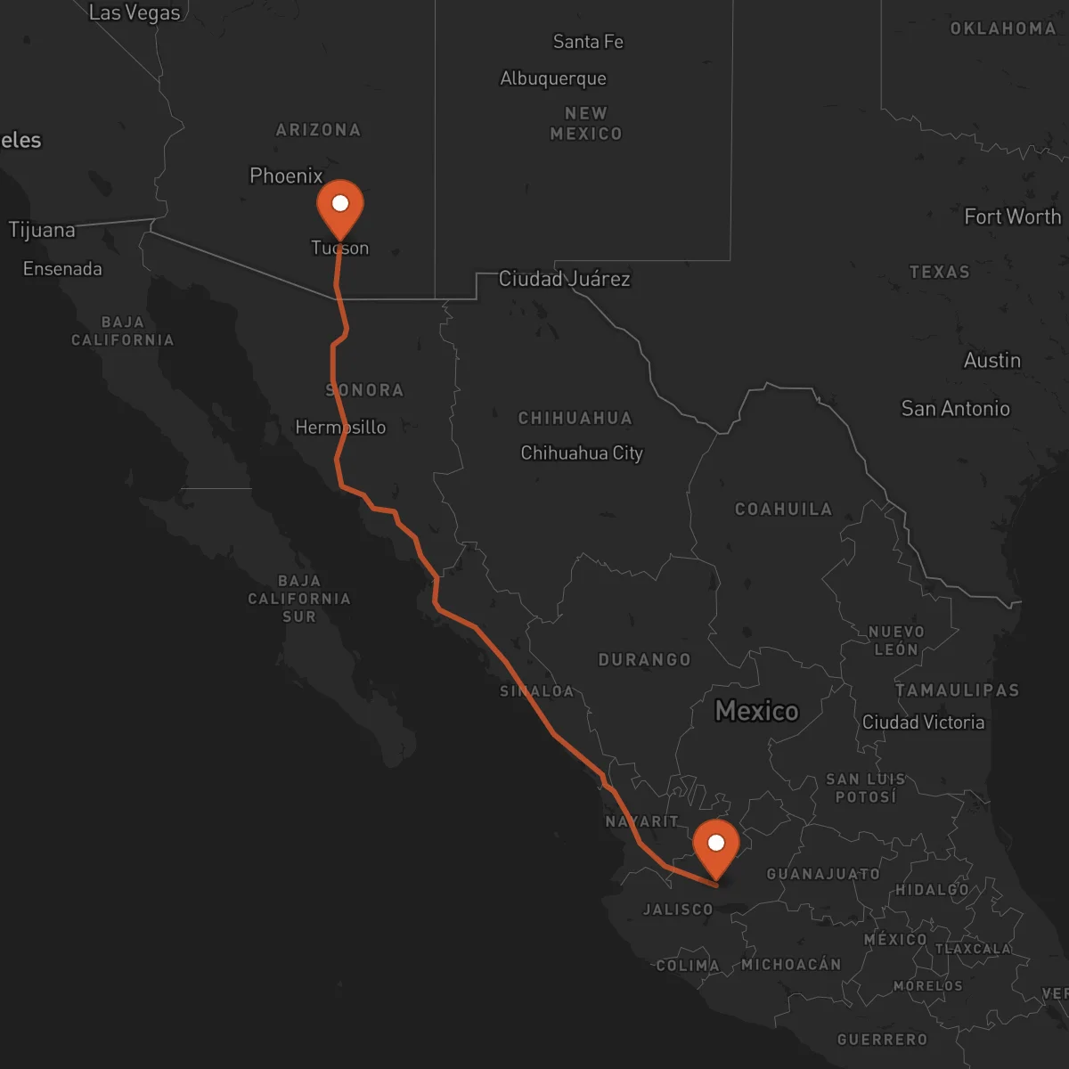 Ruta Tucson - Guadalajara