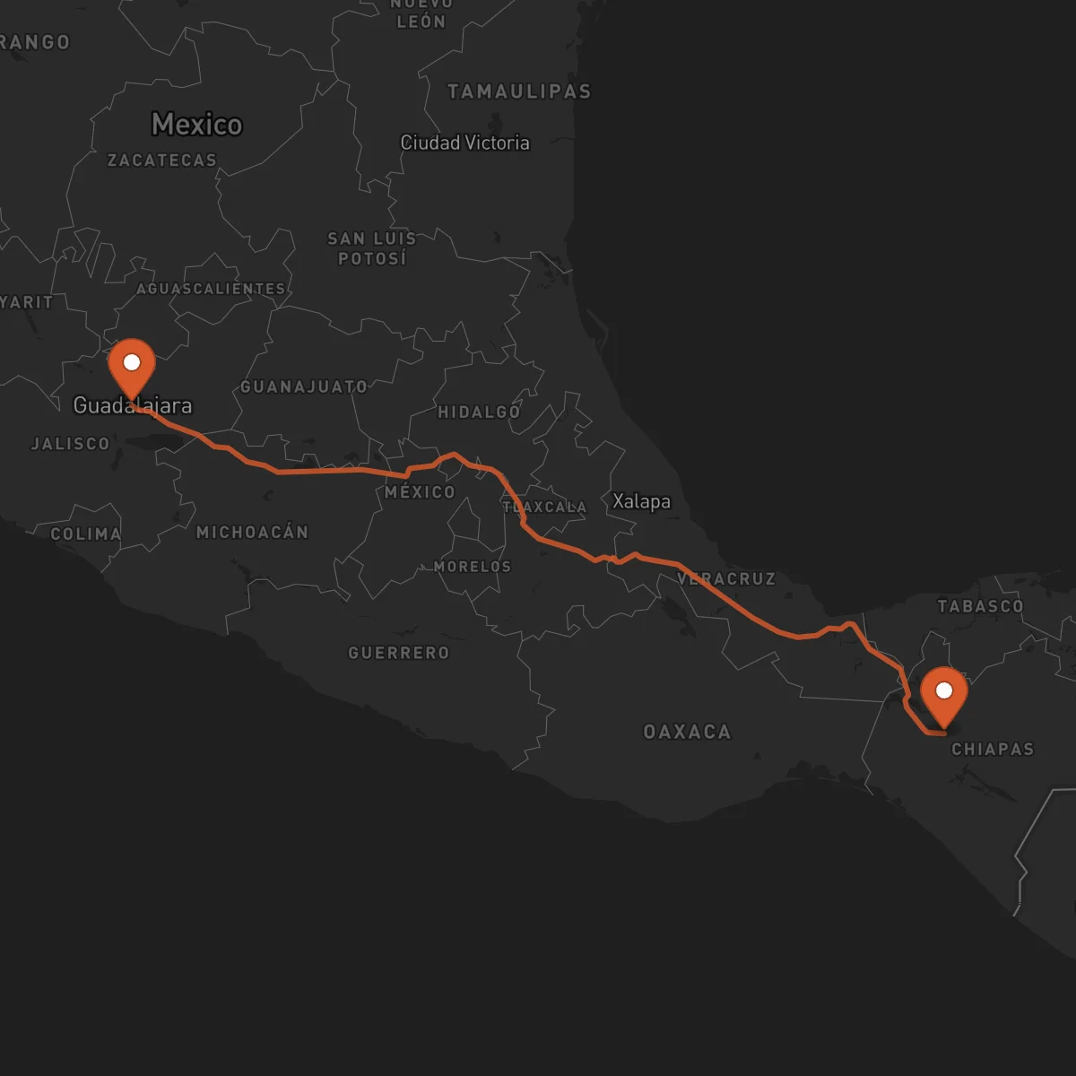 Ruta Guadalajara - Tuxtla Gutiérrez