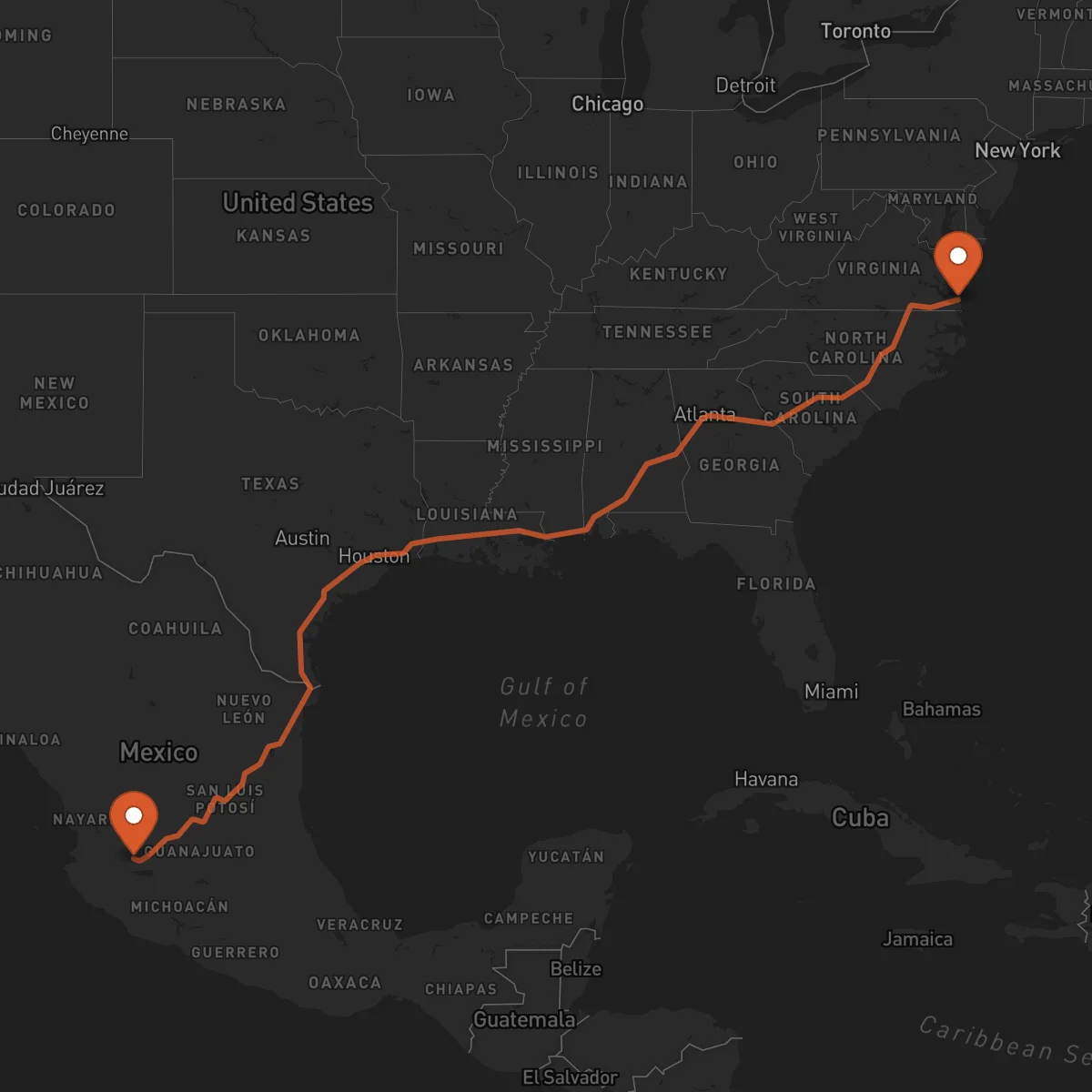 Ruta Virginia Beach - Guadalajara