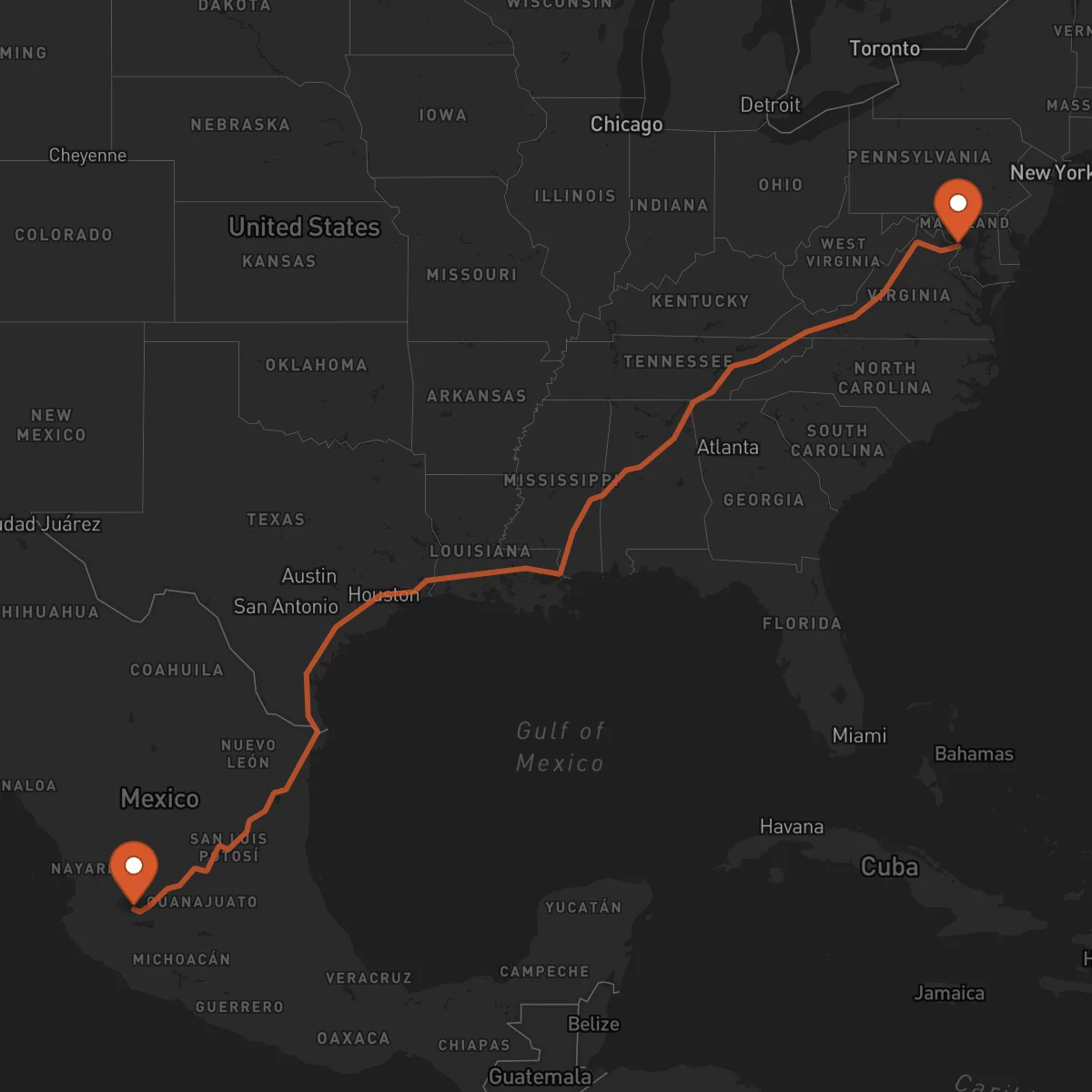 Ruta Guadalajara - Washington D.C.