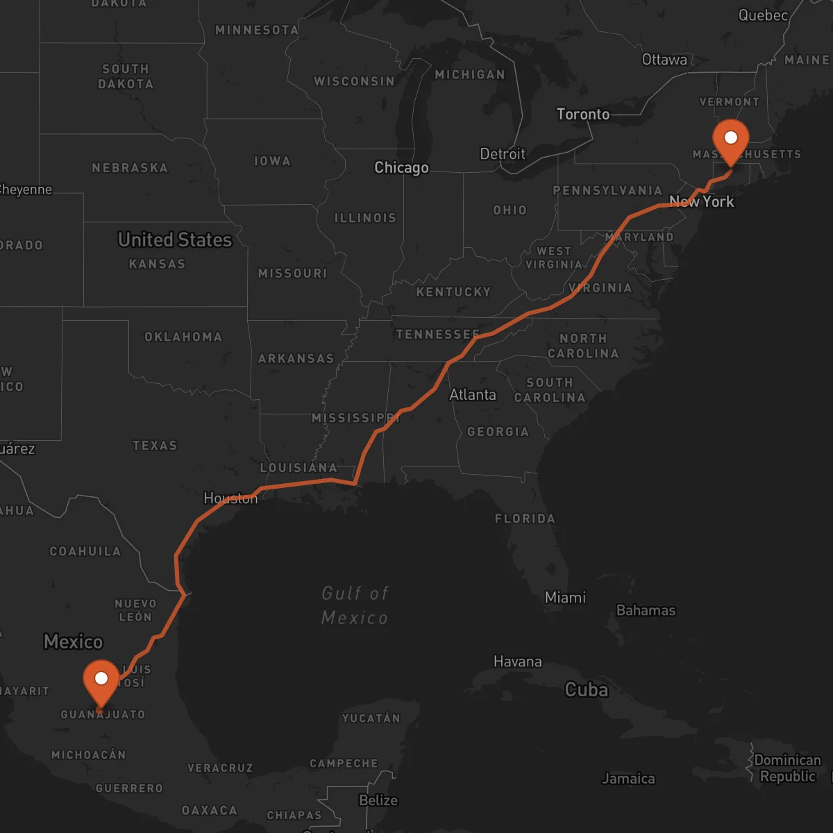 Ruta Hartford - Guanajuato