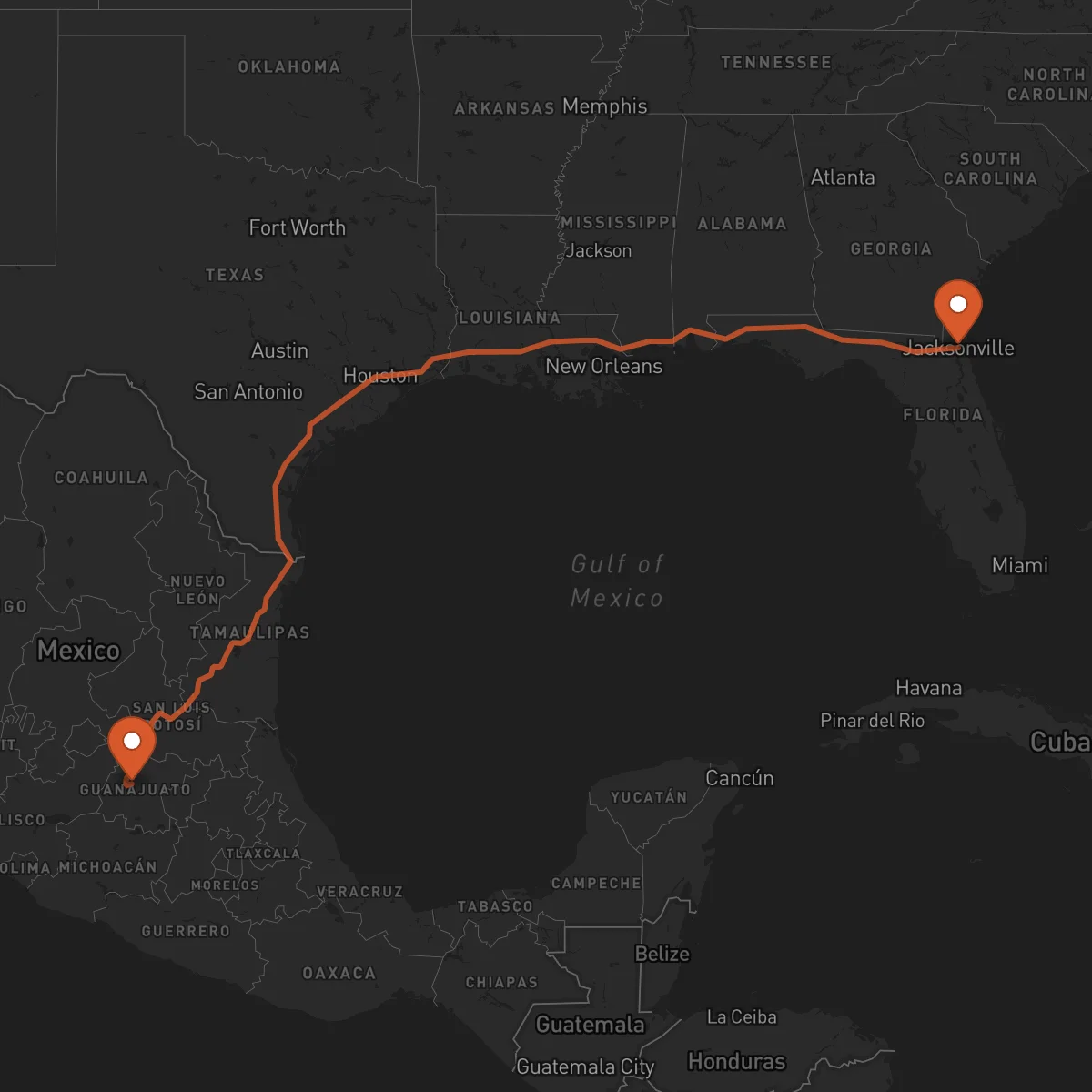 Ruta Jacksonville - Guanajuato