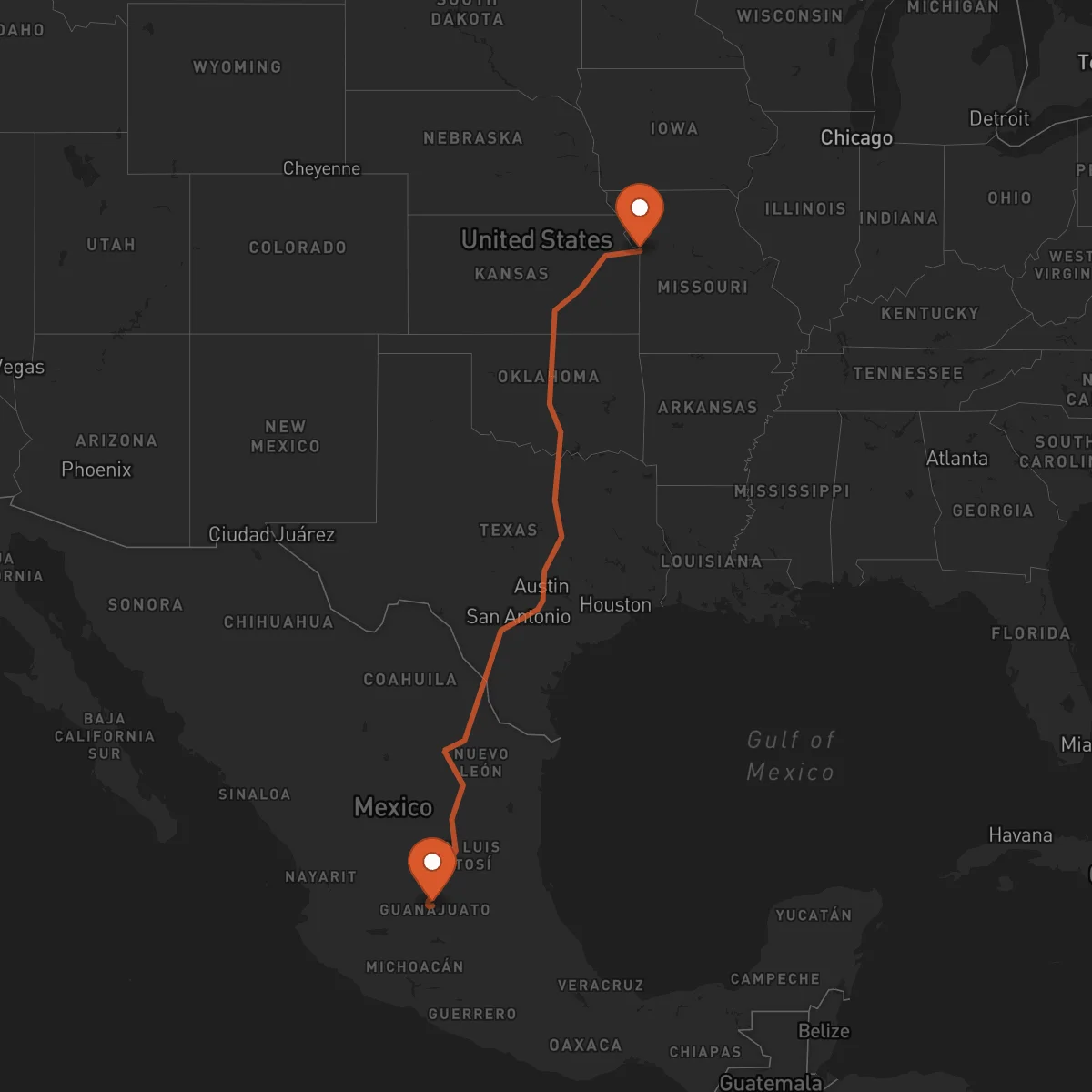 Ruta Kansas City - Guanajuato