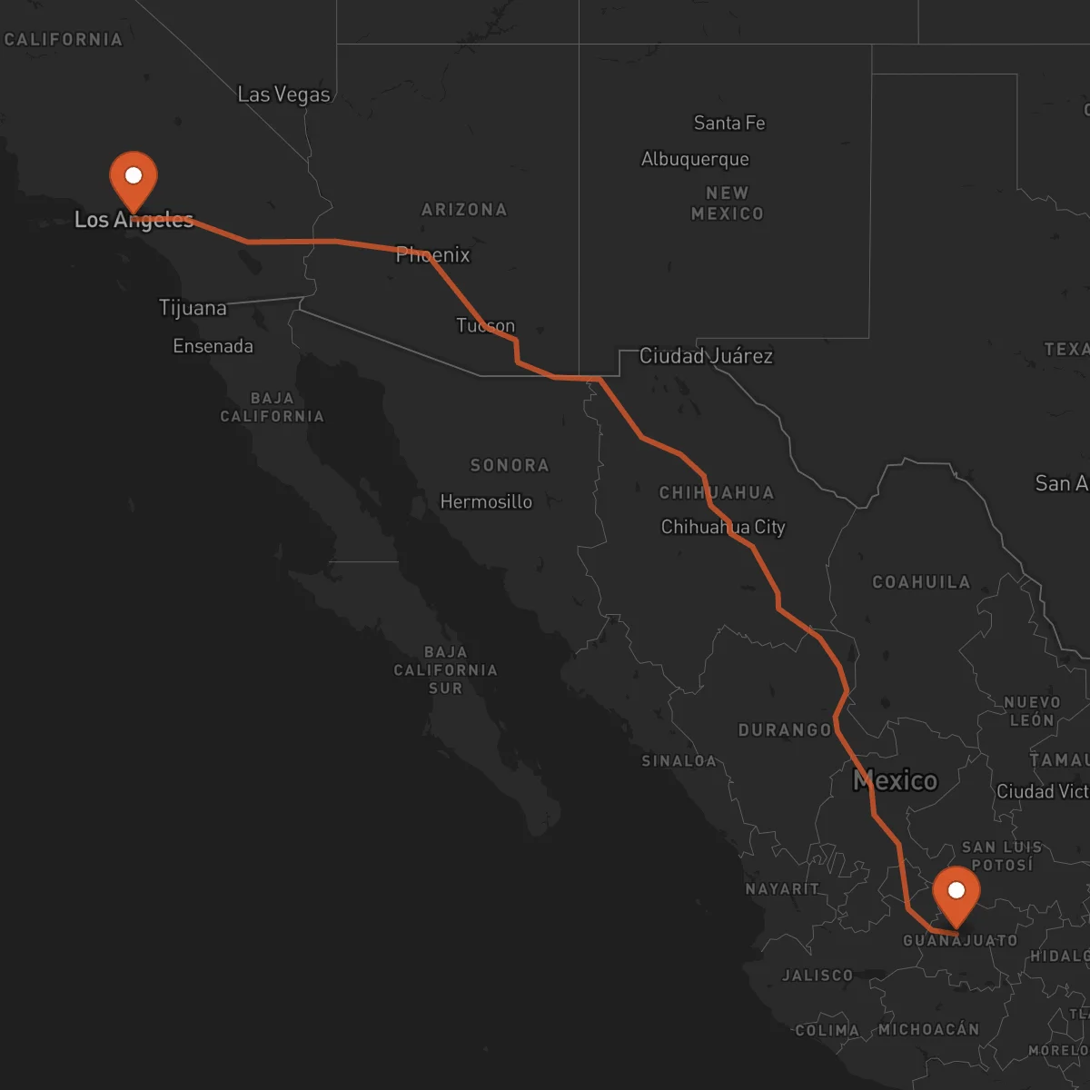 Ruta Los Angeles - Guanajuato