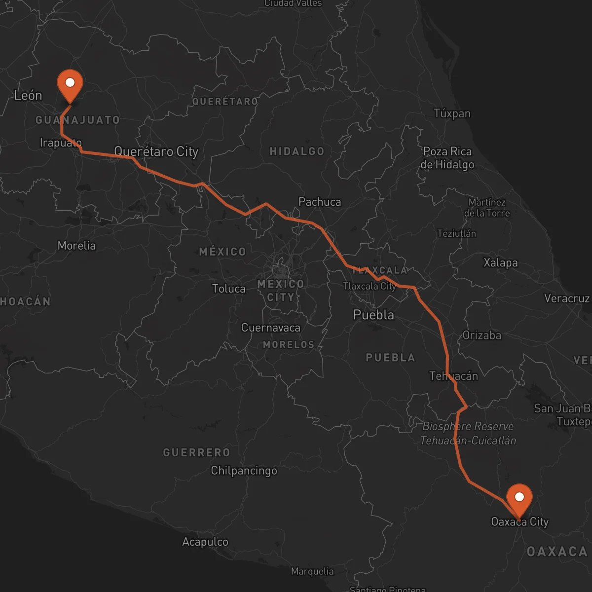 Ruta Oaxaca de Juárez - Guanajuato