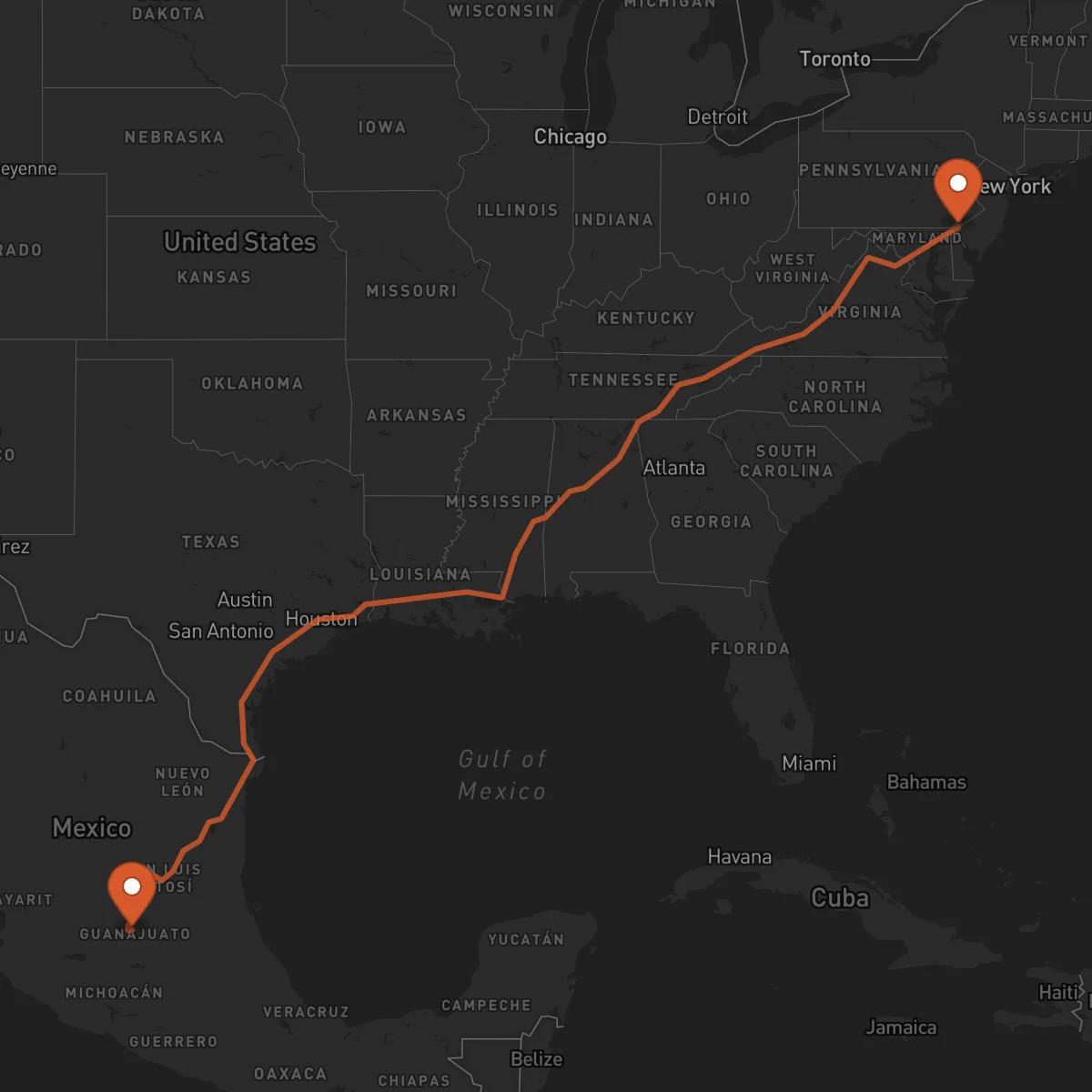Ruta Wilmington - Guanajuato