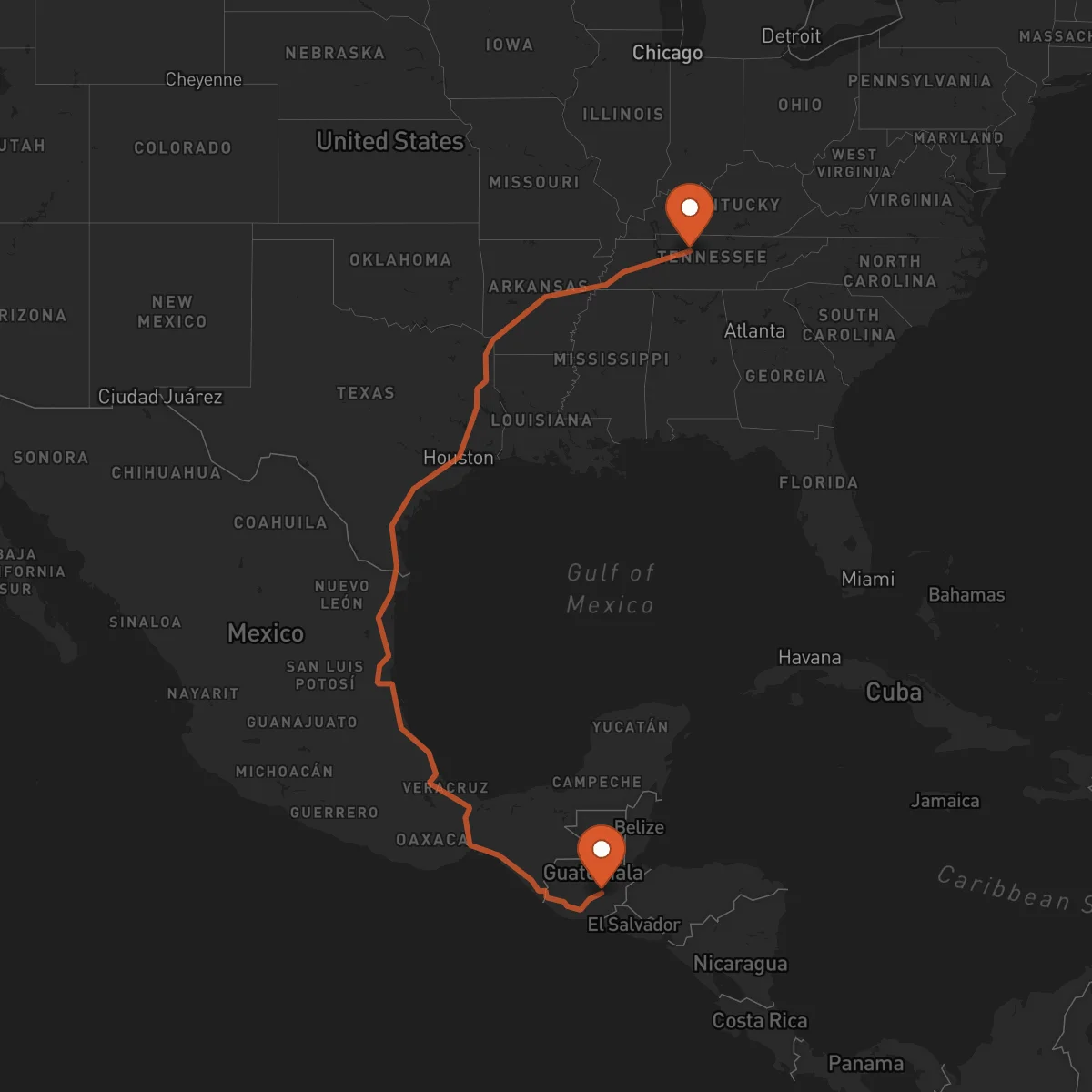 Ruta Nashville - Guastatoya