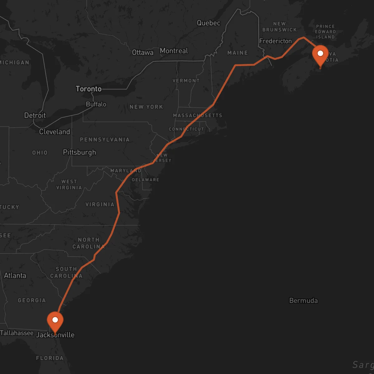 Ruta Jacksonville - Halifax