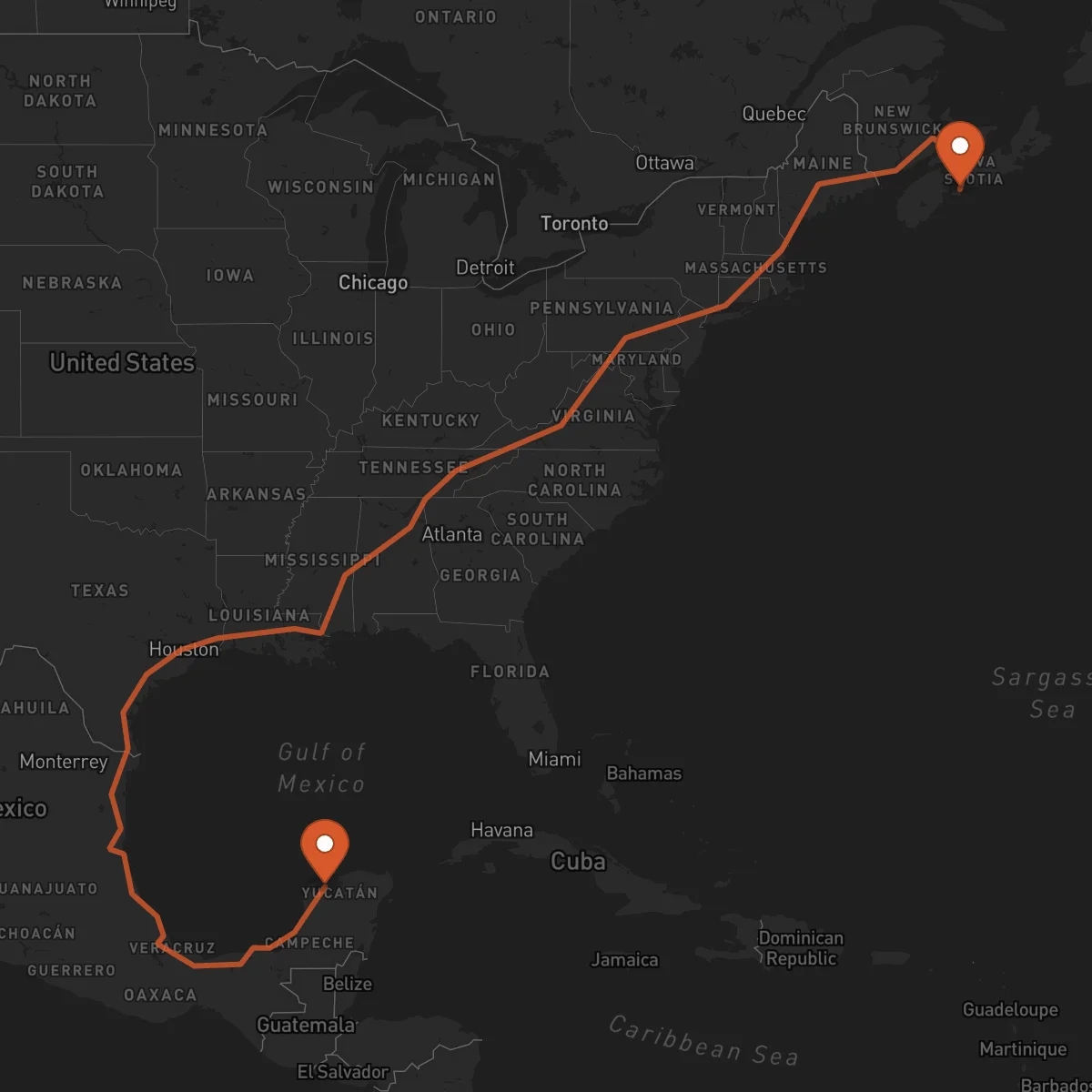 Ruta Mérida - Halifax