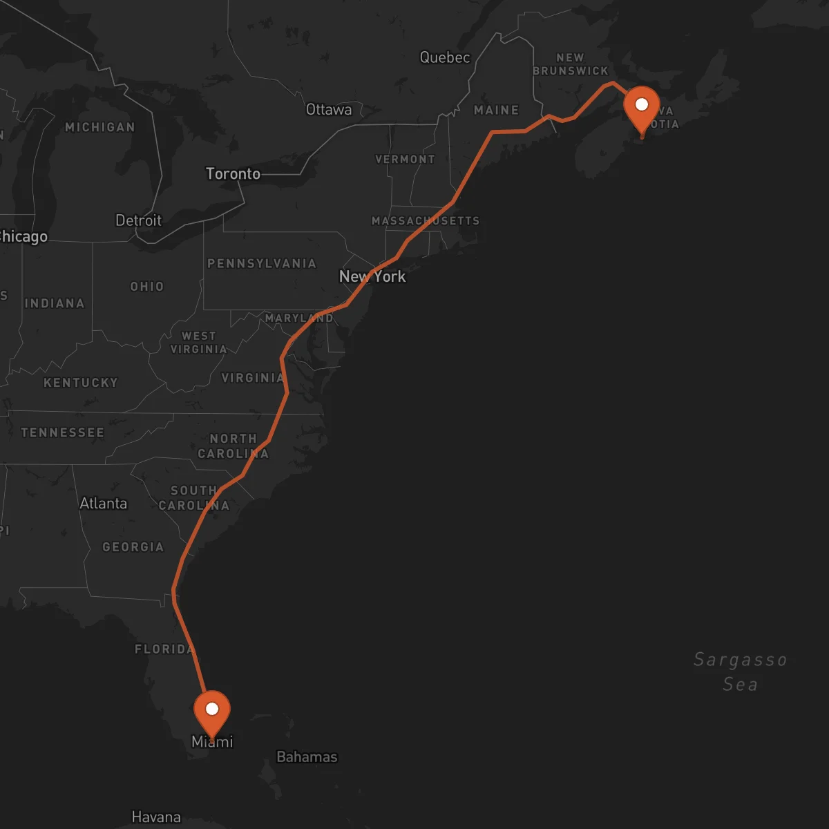 Ruta Miami - Halifax