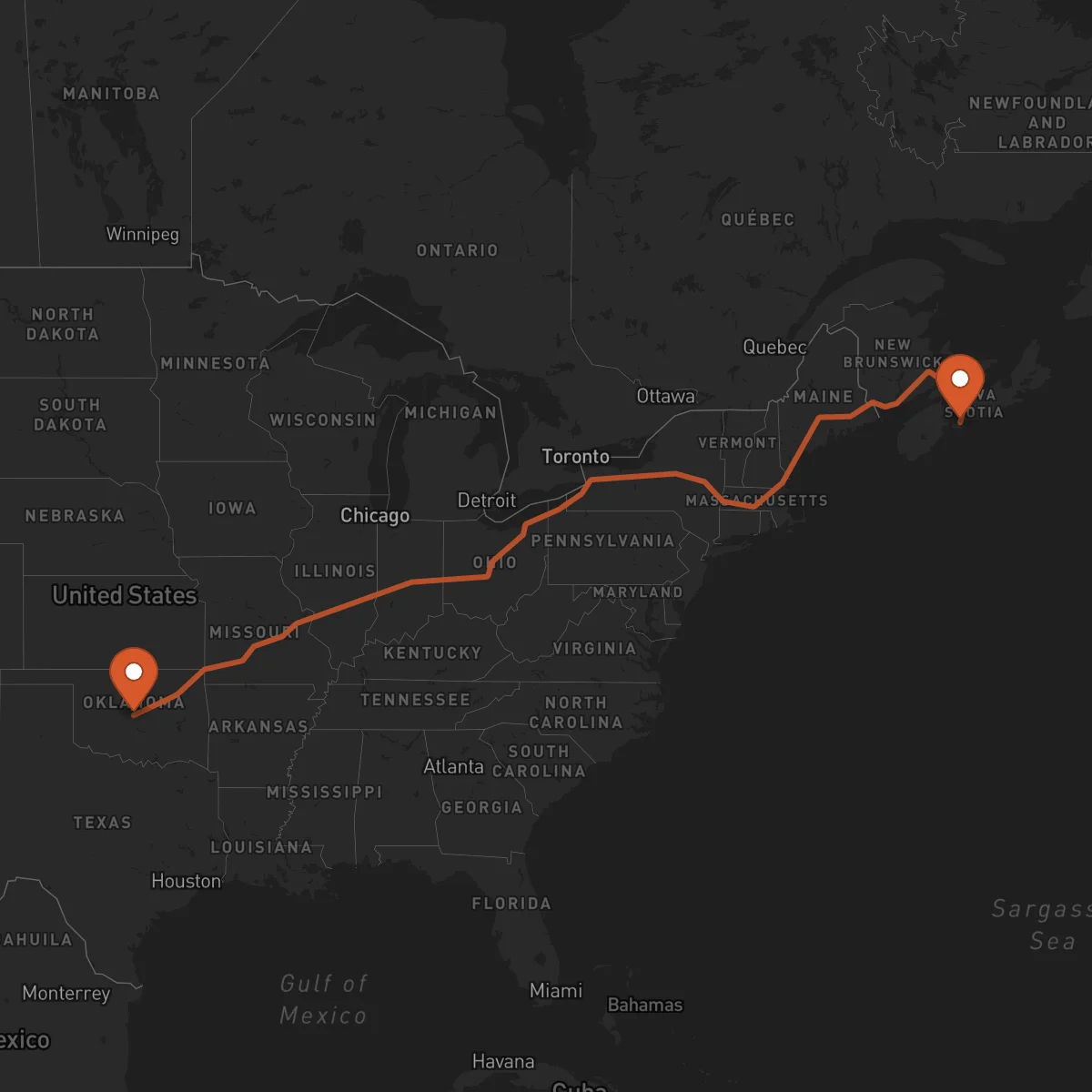 Ruta Oklahoma City - Halifax