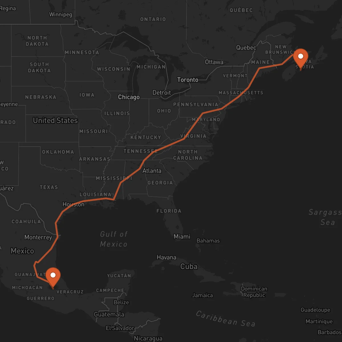 Ruta Halifax - Puebla de Zaragoza