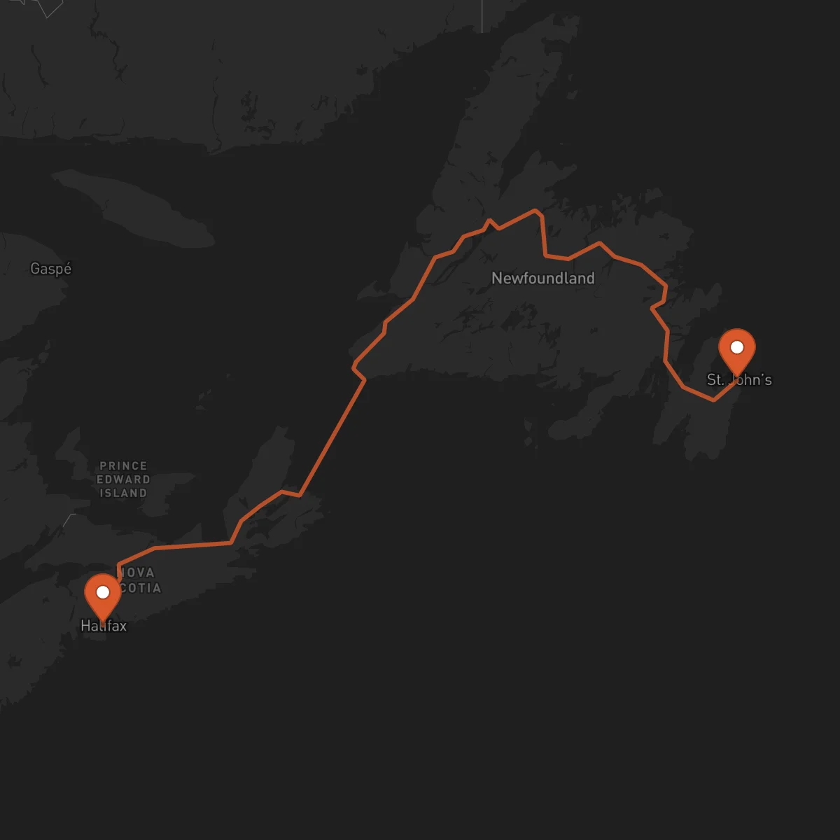 Ruta San Juan de Terranova (St. John's) - Halifax