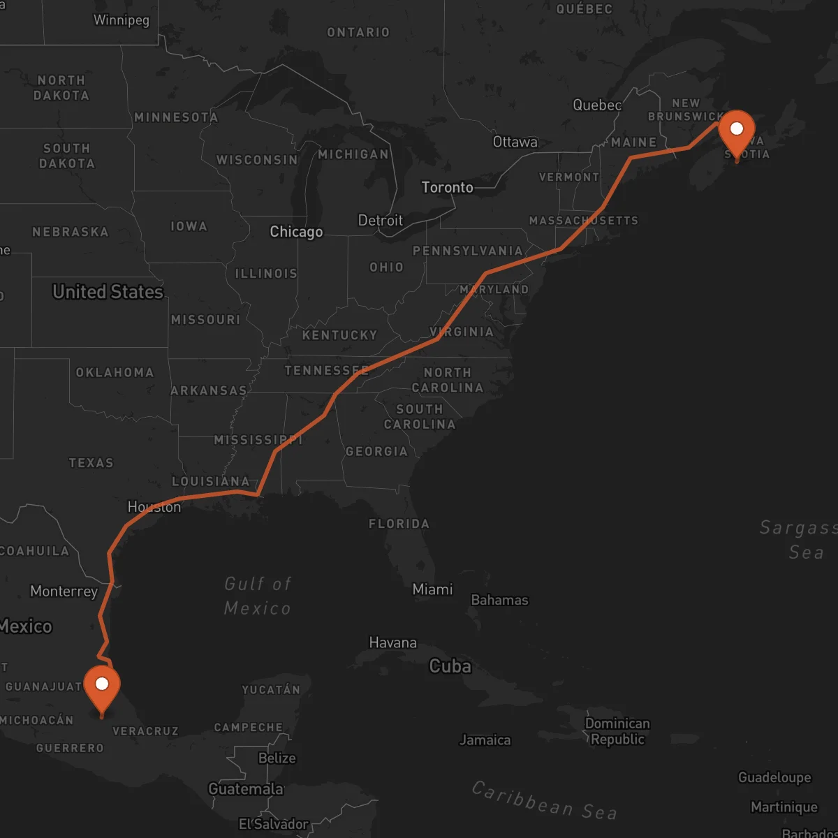 Ruta Halifax - Tlaxcala de Xicohténcatl