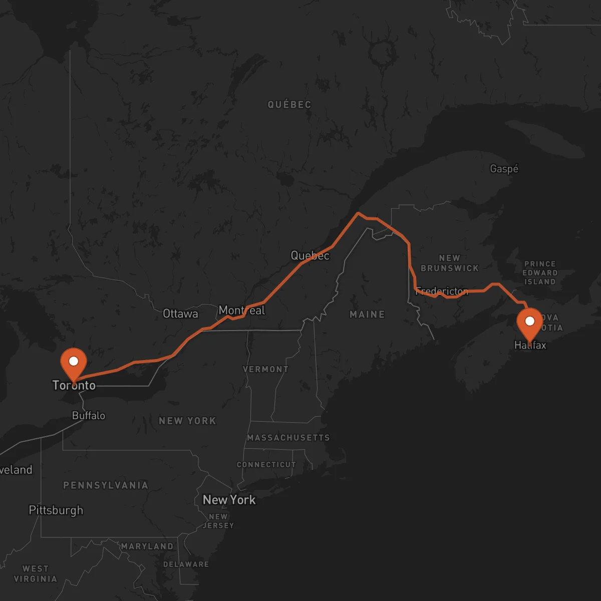 Ruta Toronto - Halifax