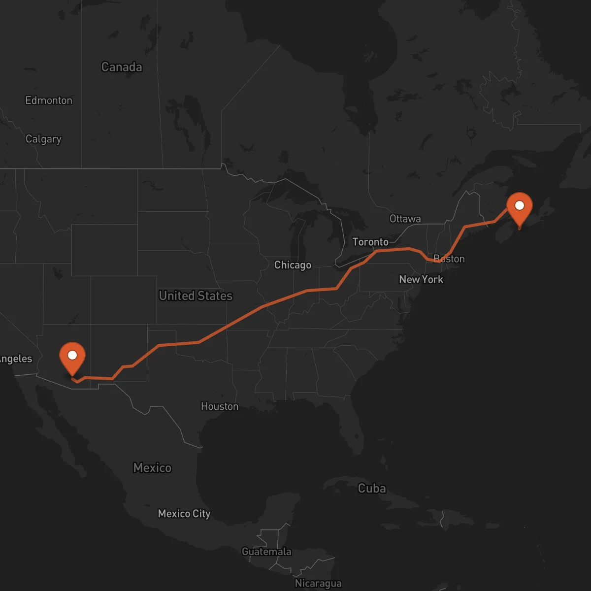 Ruta Tucson - Halifax