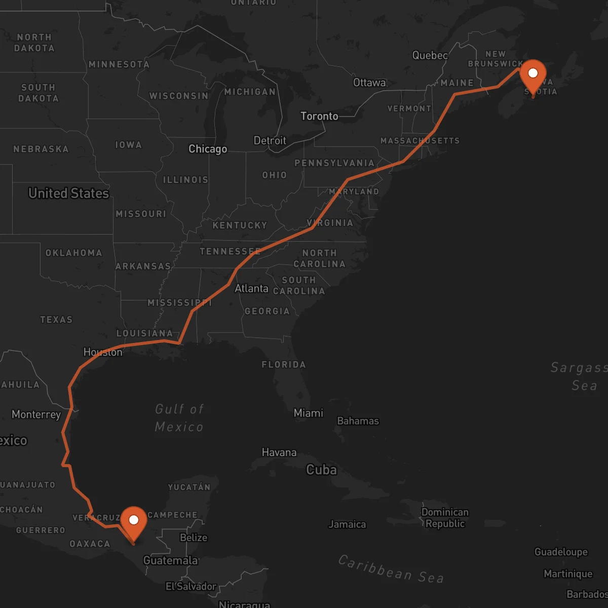 Ruta Tuxtla Gutiérrez - Halifax