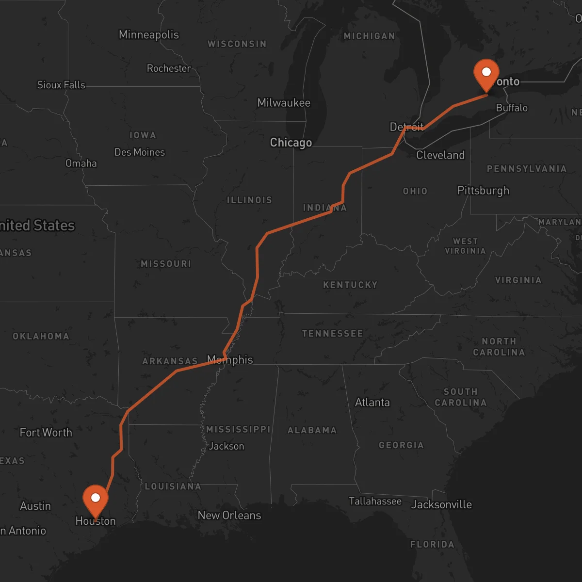Ruta Houston - Hamilton