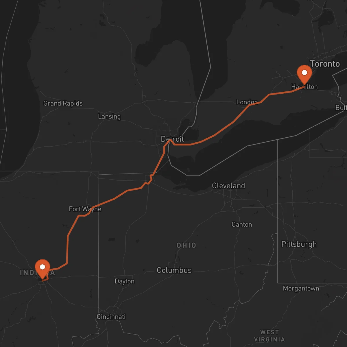 Ruta Indianápolis - Hamilton
