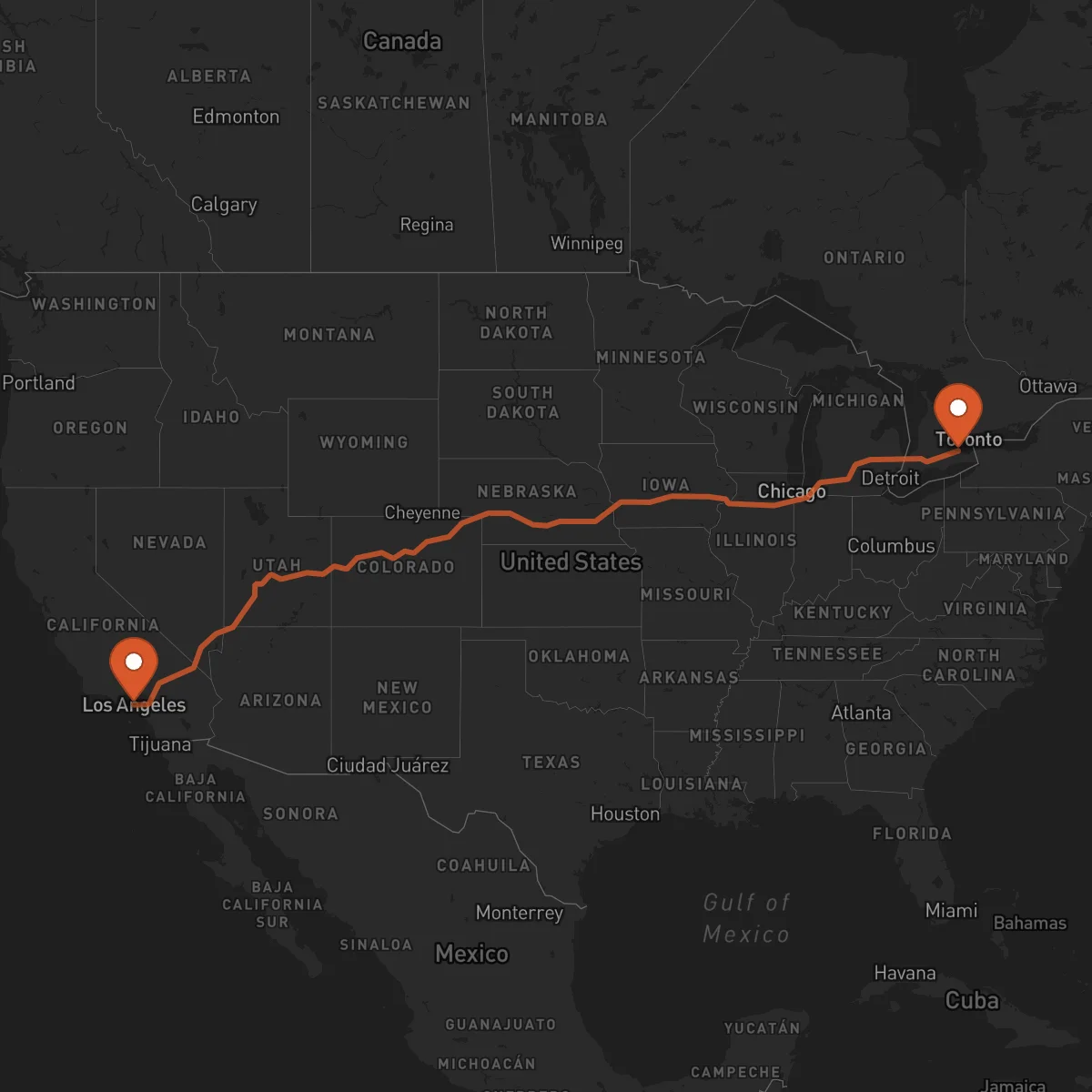 Ruta Los Angeles - Hamilton