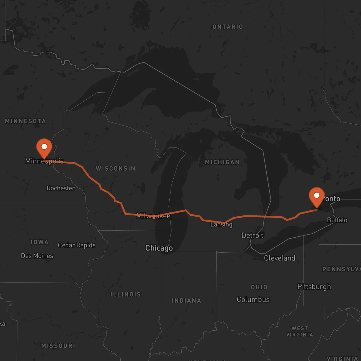 Ruta Minneapolis - Hamilton