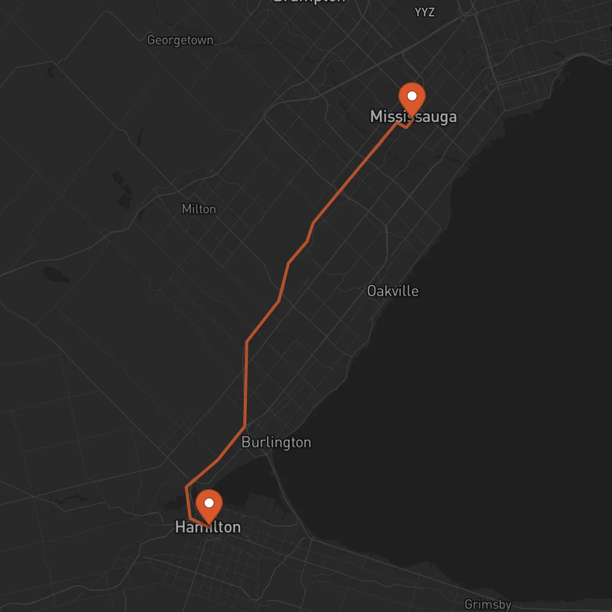 Ruta Mississauga - Hamilton
