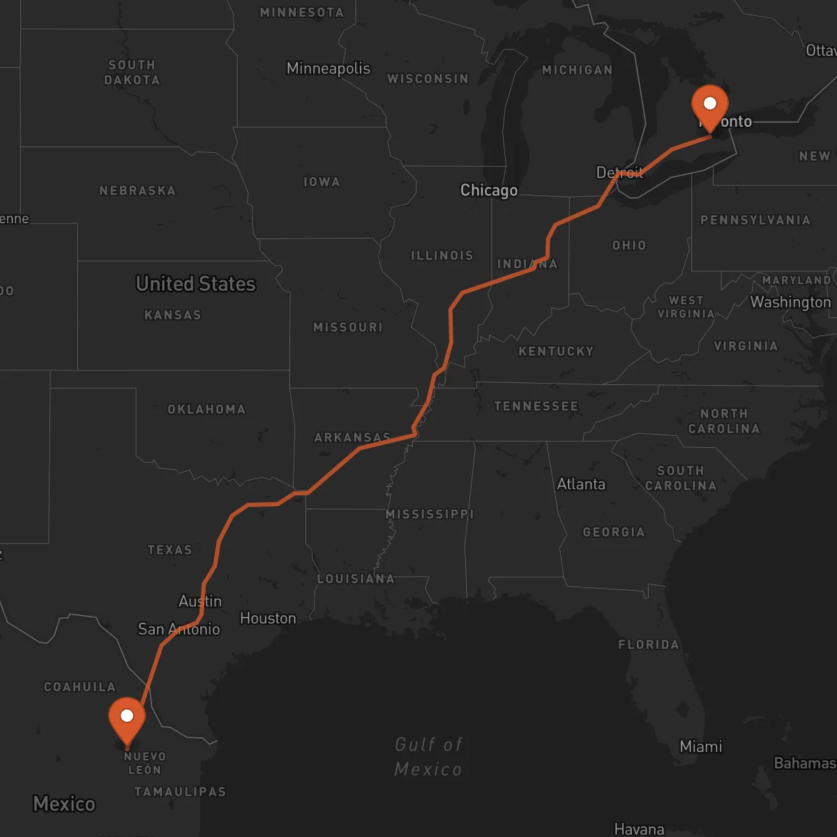 Ruta Monterrey - Hamilton