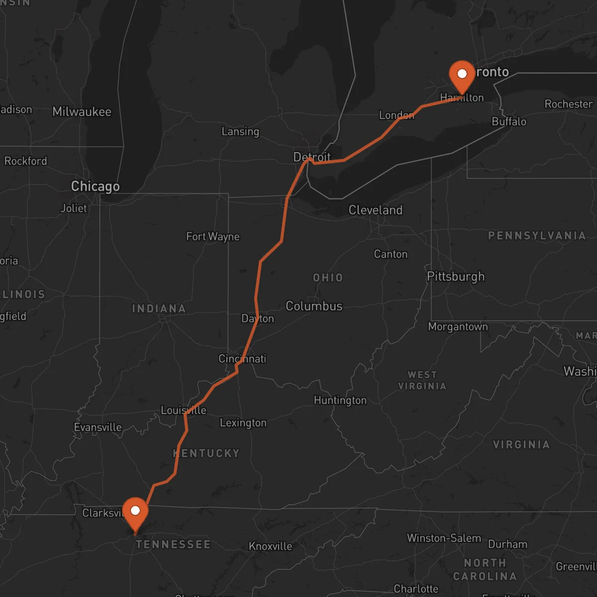 Ruta Nashville - Hamilton
