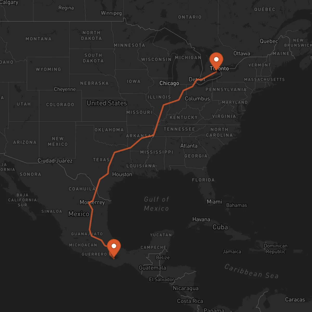 Ruta Oaxaca de Juárez - Hamilton