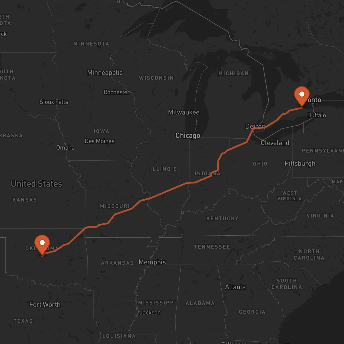 Ruta Oklahoma City - Hamilton