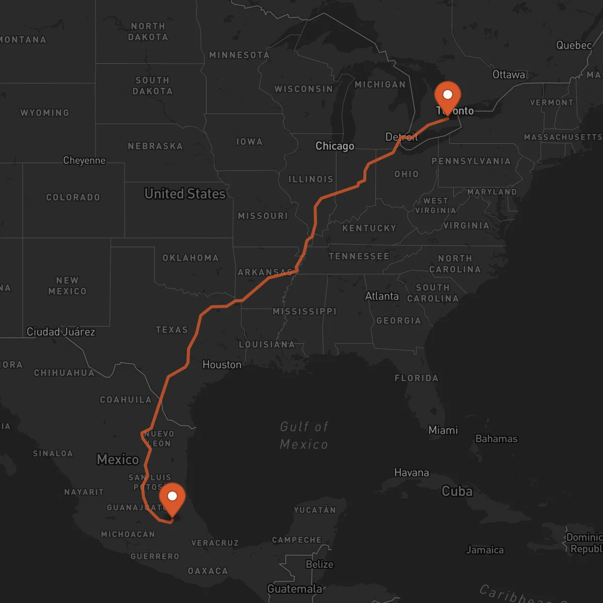 Ruta Pachuca de Soto - Hamilton