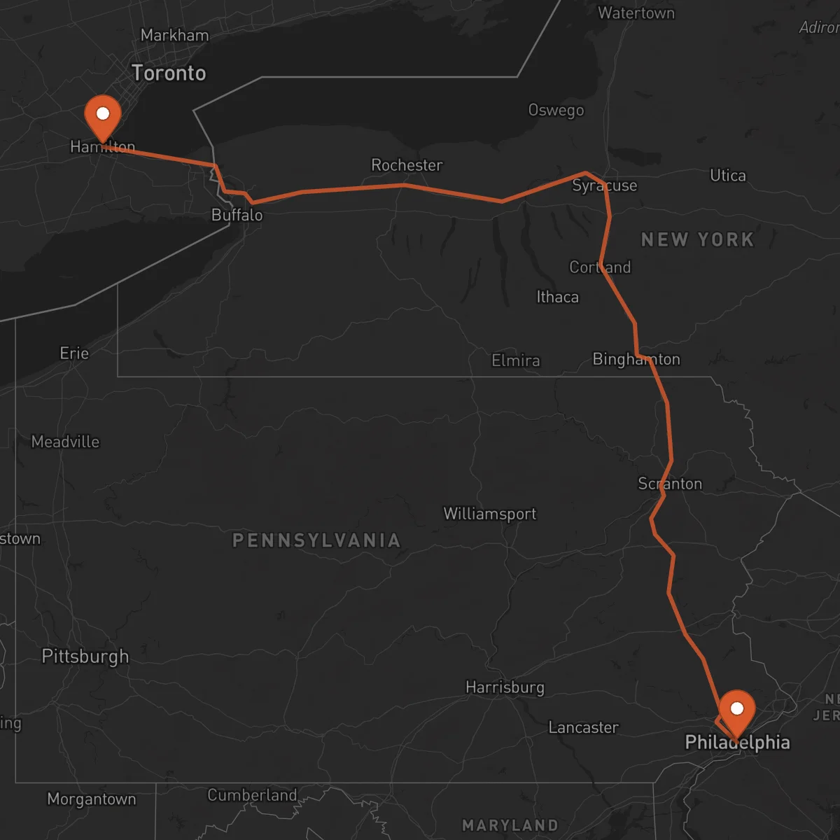 Ruta Philadelphie - Hamilton