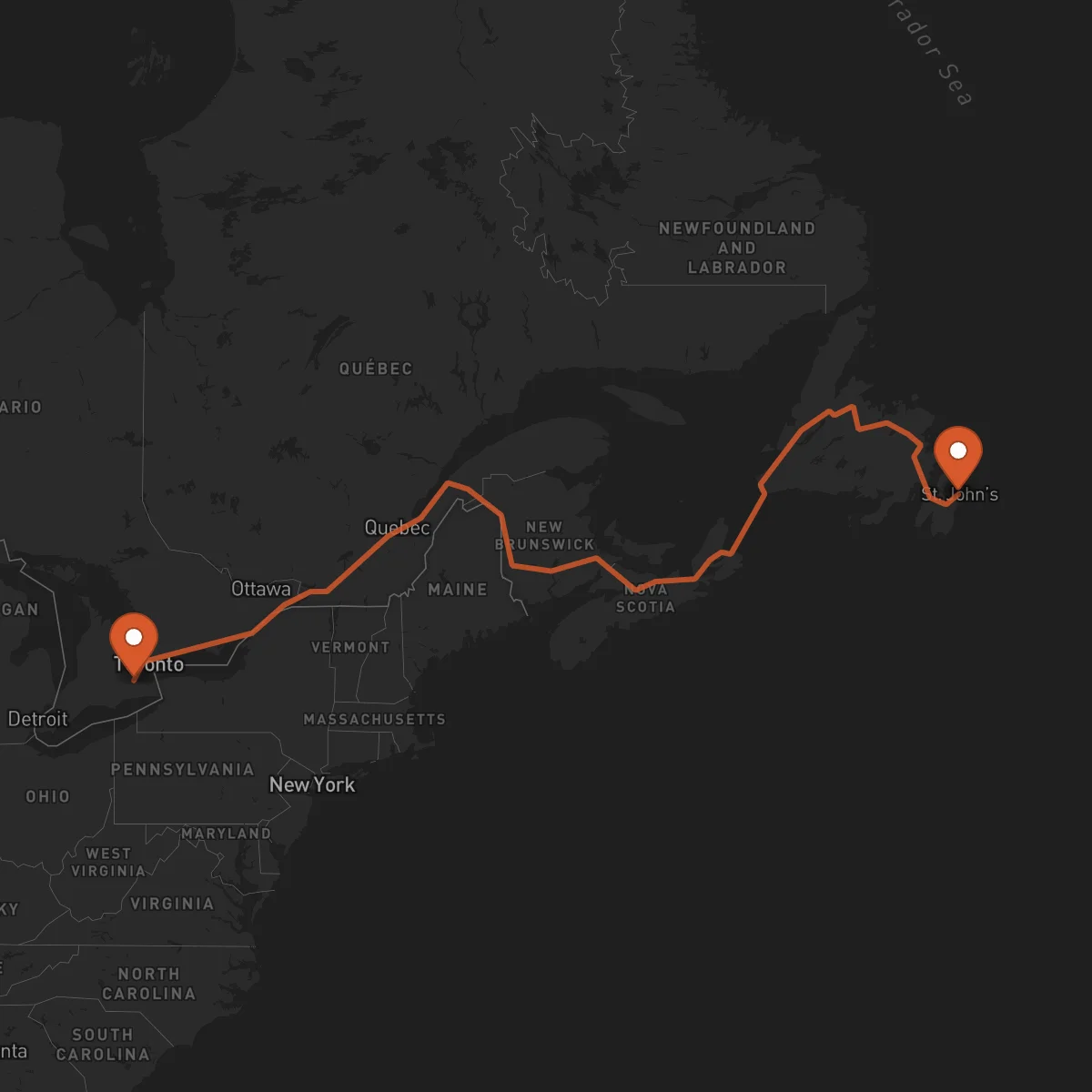 Ruta San Juan de Terranova (St. John's) - Hamilton