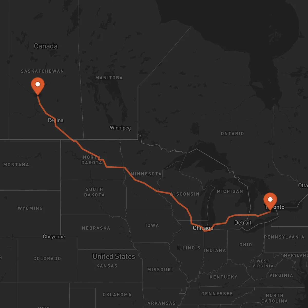 Ruta Saskatoon - Hamilton