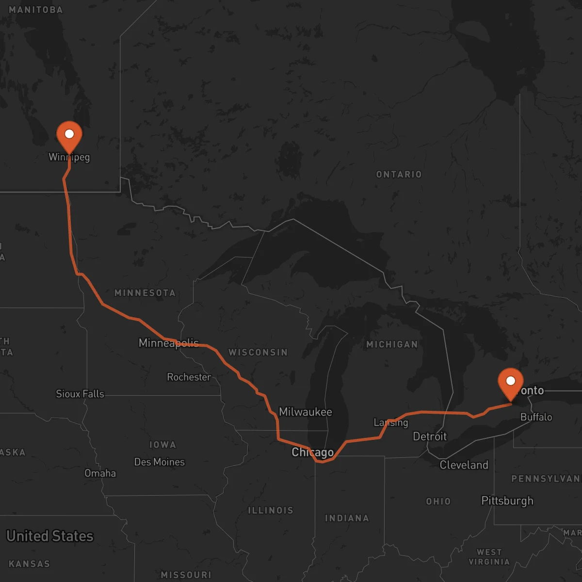 Ruta Winnipeg - Hamilton