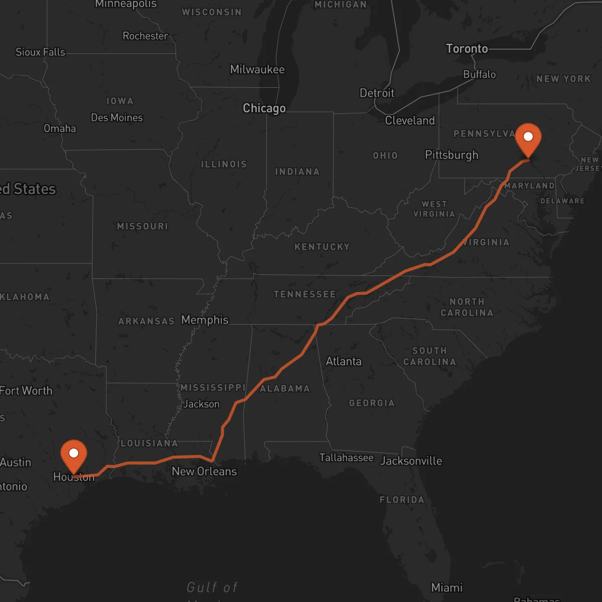 Ruta Houston - Harrisburg