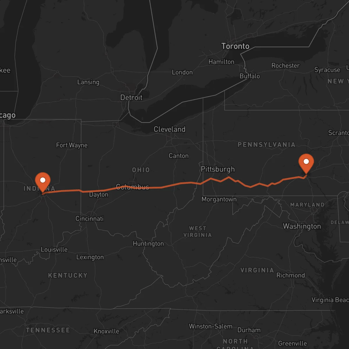 Ruta Indianápolis - Harrisburg