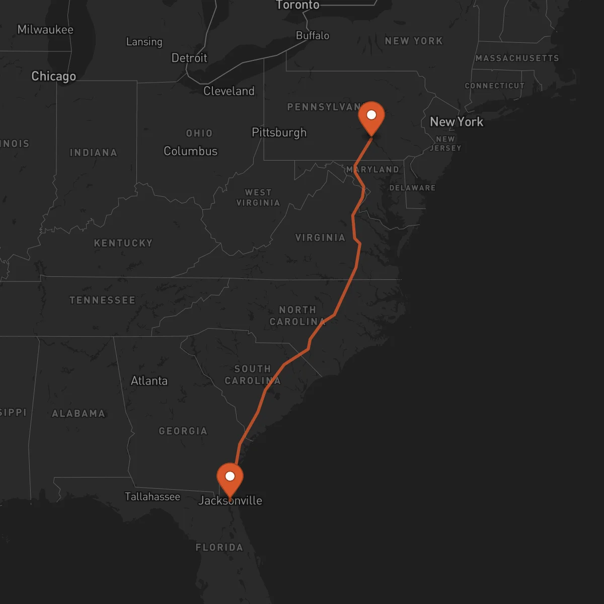 Ruta Jacksonville - Harrisburg