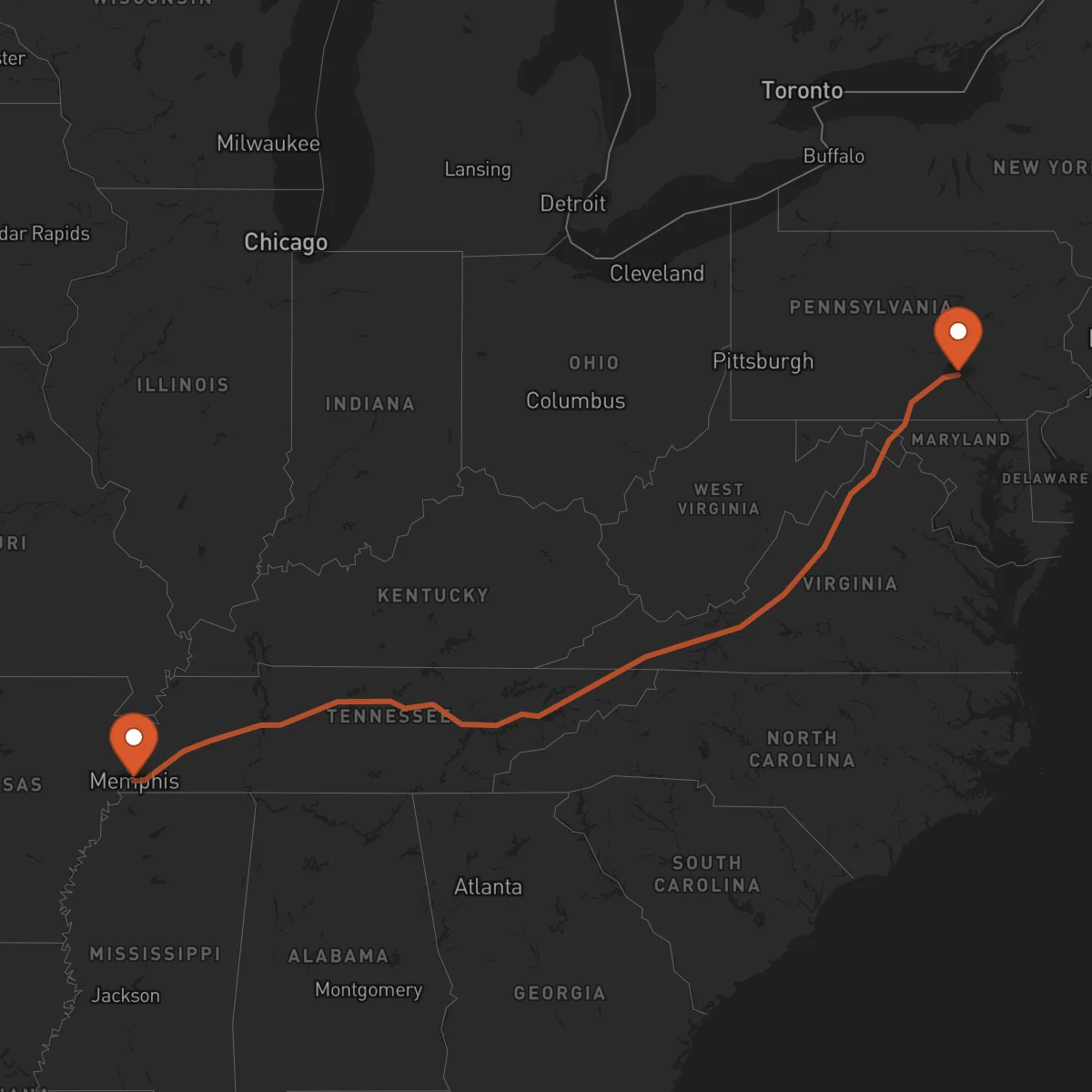 Ruta Memphis - Harrisburg