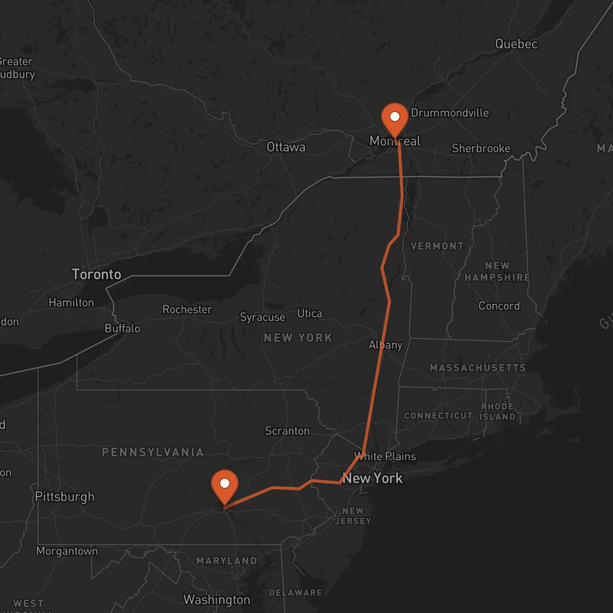 Ruta Montreal - Harrisburg