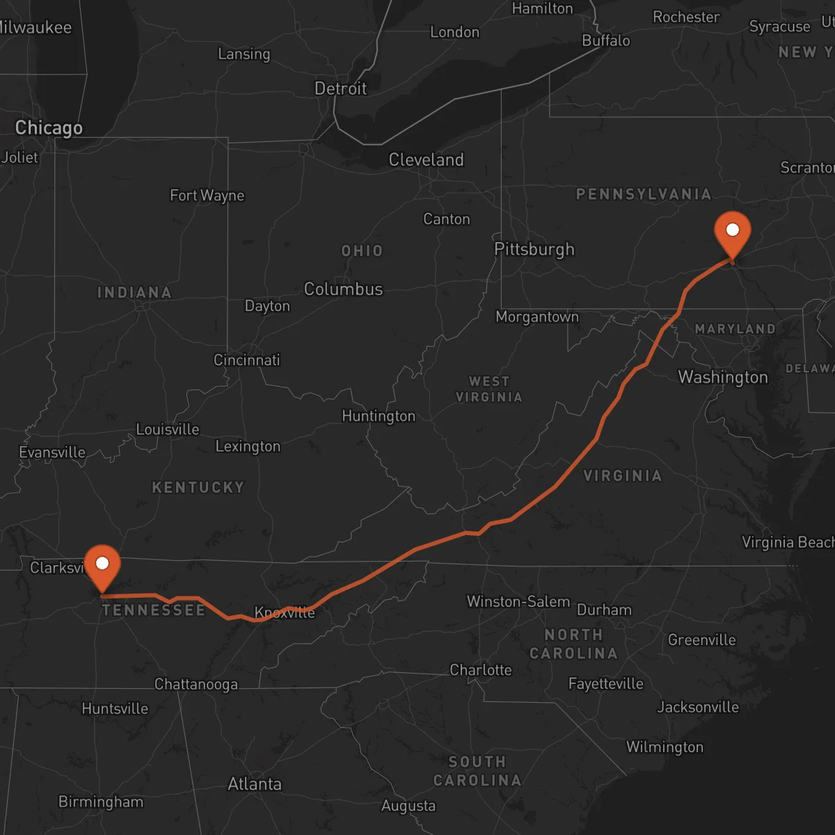 Ruta Nashville - Harrisburg