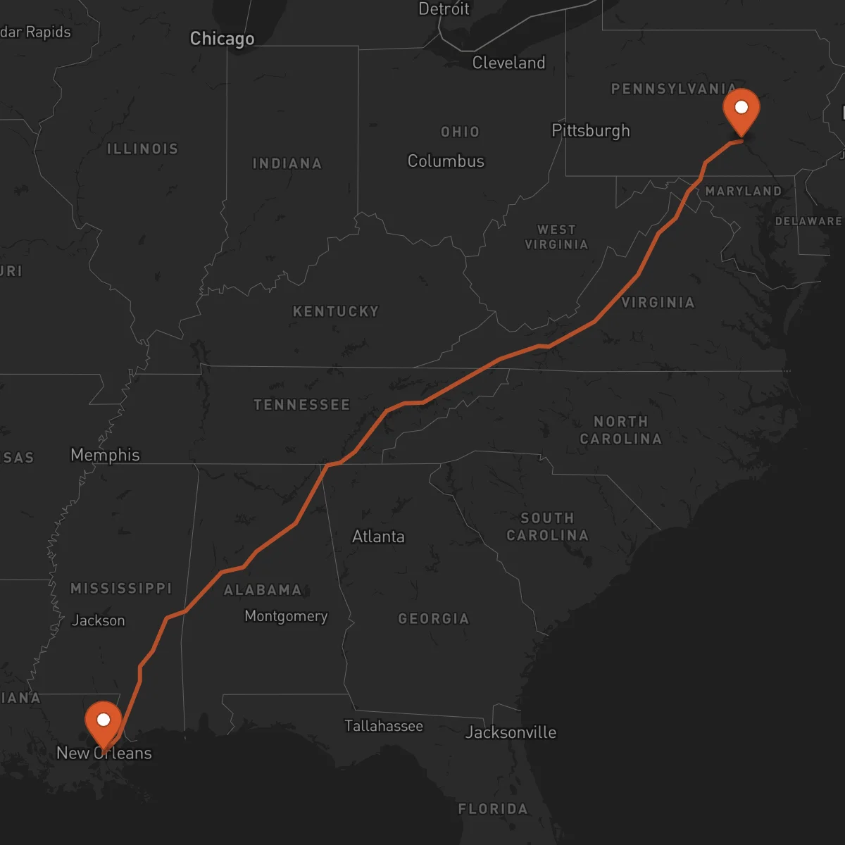 Ruta New Orleans - Harrisburg