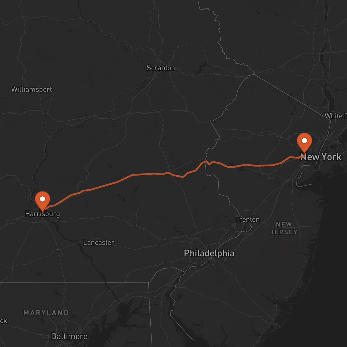 Ruta Newark - Harrisburg