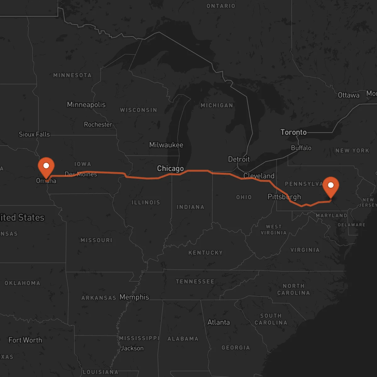 Ruta Harrisburg - Omaha